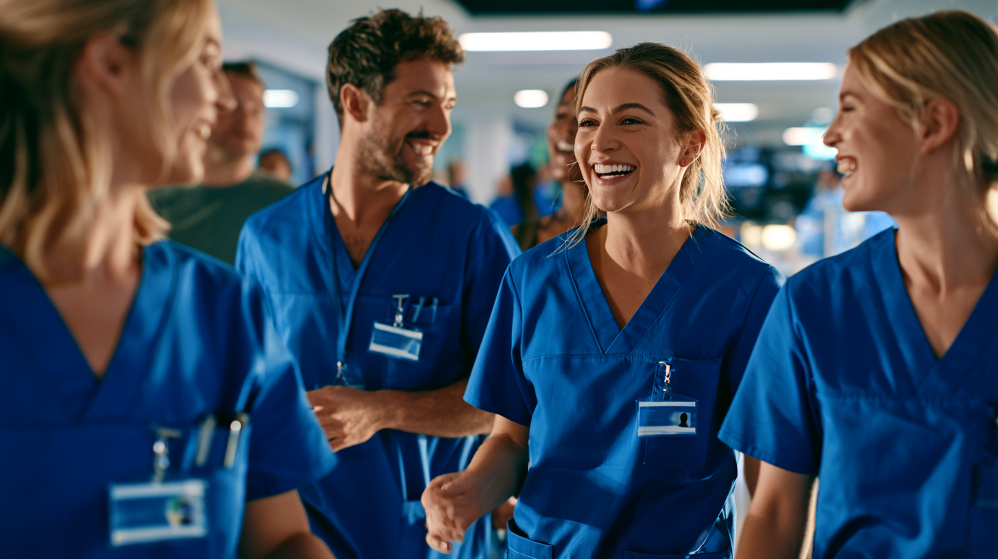 Healthcare staff in a hospital corridor